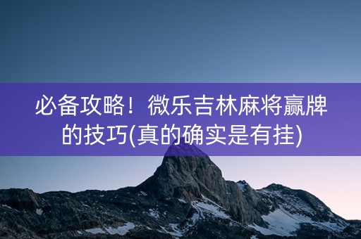 必备攻略！微乐吉林麻将赢牌的技巧(真的确实是有挂)