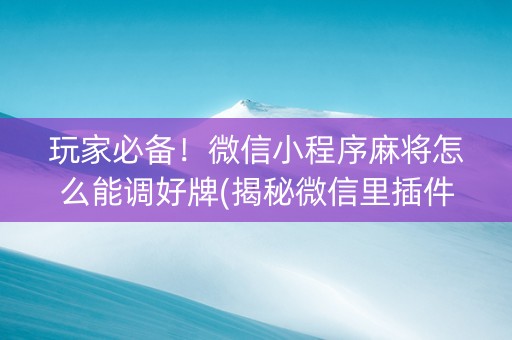 玩家必备！微信小程序麻将怎么能调好牌(揭秘微信里插件免费)