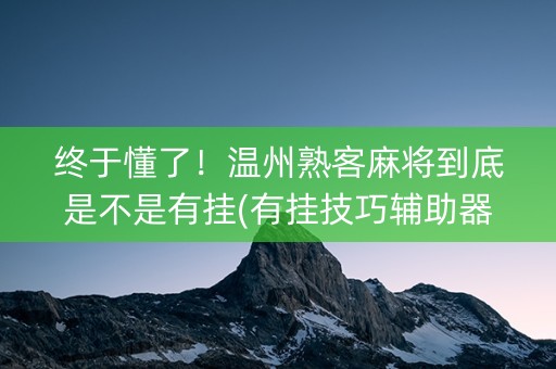 终于懂了！温州熟客麻将到底是不是有挂(有挂技巧辅助器)