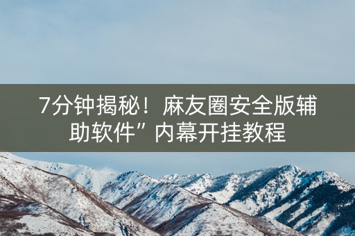 7分钟揭秘！麻友圈安全版辅助软件”内幕开挂教程