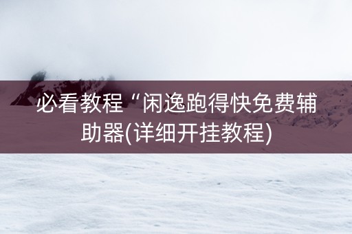 必看教程“闲逸跑得快免费辅助器(详细开挂教程)