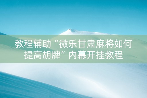 教程辅助“微乐甘肃麻将如何提高胡牌”内幕开挂教程