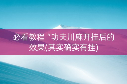 必看教程“功夫川麻开挂后的效果(其实确实有挂)