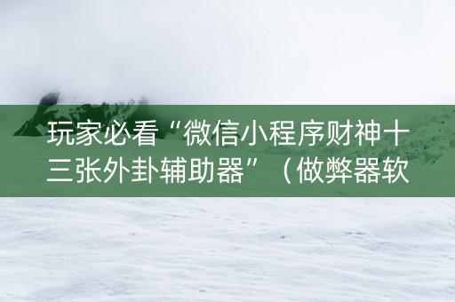 玩家必看“微信小程序财神十三张外卦辅助器”（做弊器软件下载)