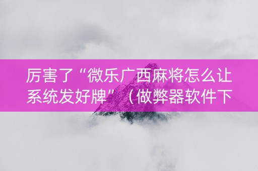 厉害了“微乐广西麻将怎么让系统发好牌”（做弊器软件下载)