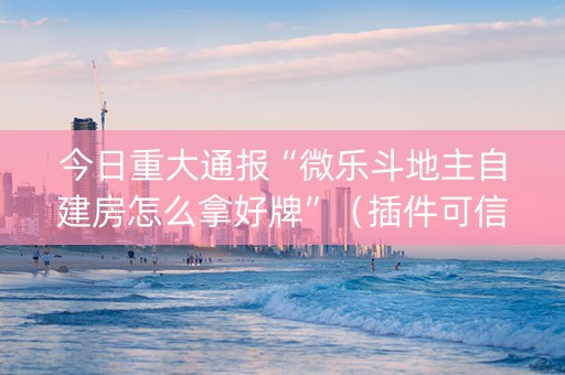 今日重大通报“微乐斗地主自建房怎么拿好牌”（插件可信吗)