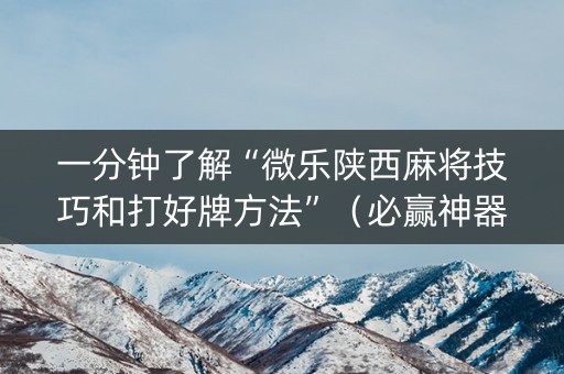 一分钟了解“微乐陕西麻将技巧和打好牌方法”（必赢神器辅助器)